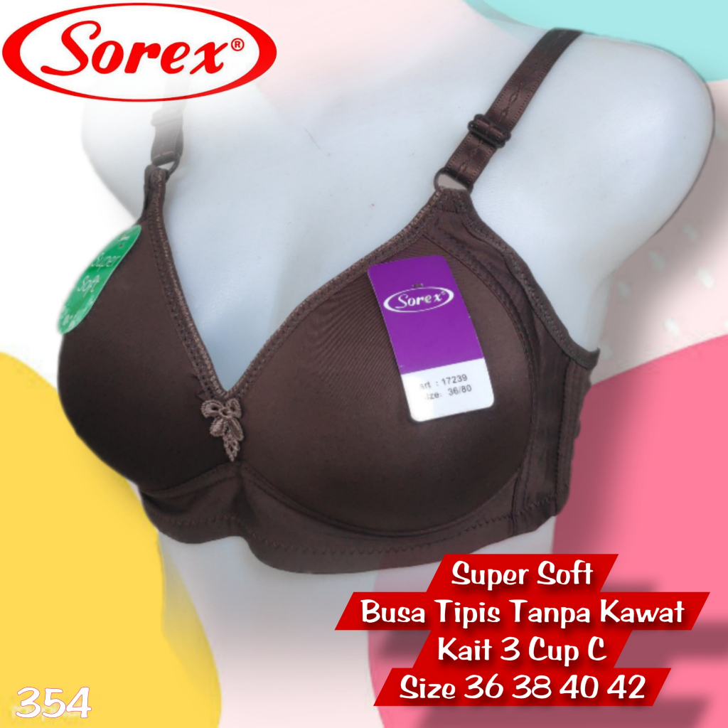 K354 - BRA/BH WANITA SOREX  BUSA TIPIS TANPA KAWAT CUP BESAR 36C - 42C TIGA PENGAIT