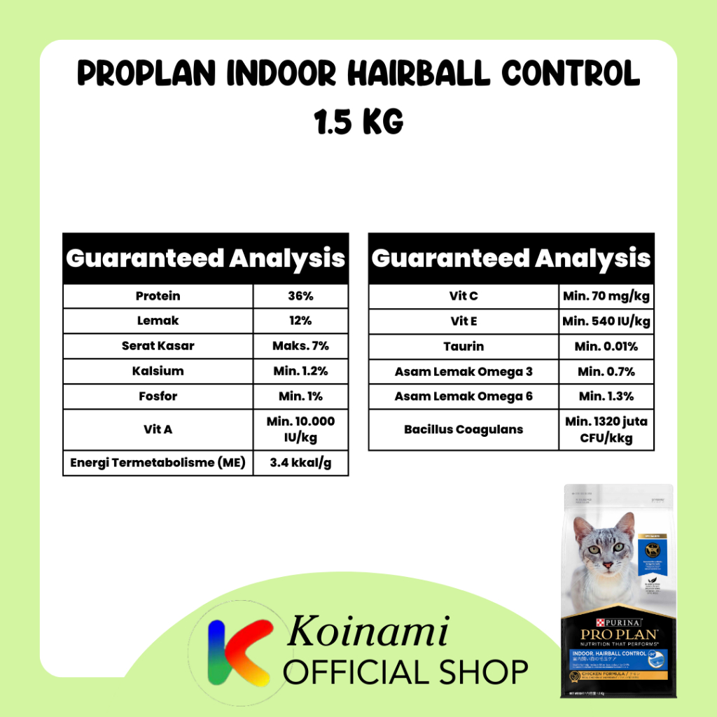 PROPLAN INDOOR, HAIRBALL CONTROL 1.5 KG / MAKANAN KUCING / CAT FOOD