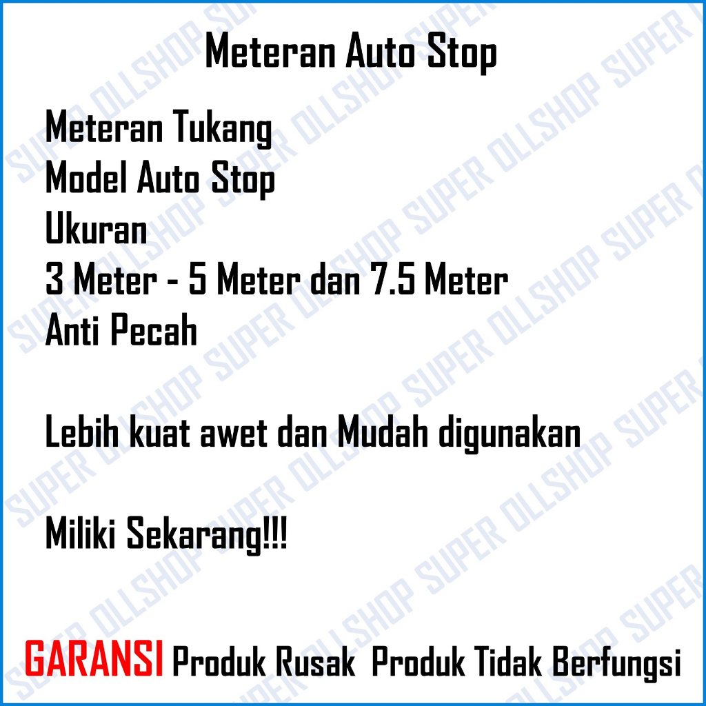 Meteran Tukang Bangunan Roll Berkualitas Anti Pecah Ukuran 5 Meter / Alat Ukur Rol Measuring Tape Auto Stop