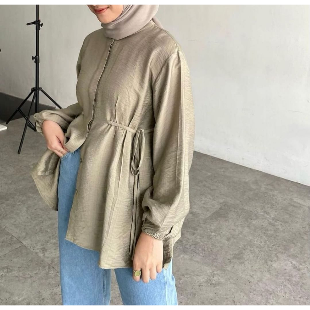 SOFI BLOUSE Busui Bahan Polo Linen Lux Premium Polos LD 106Cm Fit To L+ / Pakaian Wanita Tali Pinggang Kanan Kiri / Blouse Wanita Terbaru 2023