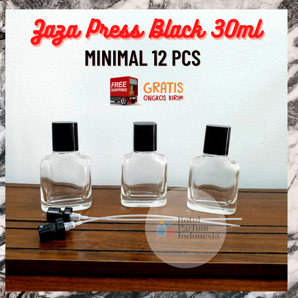 BOTOL PARFUM ZAZA PRESS BLACK 30ML PRESS - BOTOL PARFUM KOSONG ZAZA PRESS BLACK - BOTOL PARFUM KACA 