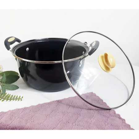 Panci Sop 22cm Enamel Stainless Soup Pot Panci Susu Panci Sup Enamel Tutup Kaca Soup Pot Panci Susu Enamel