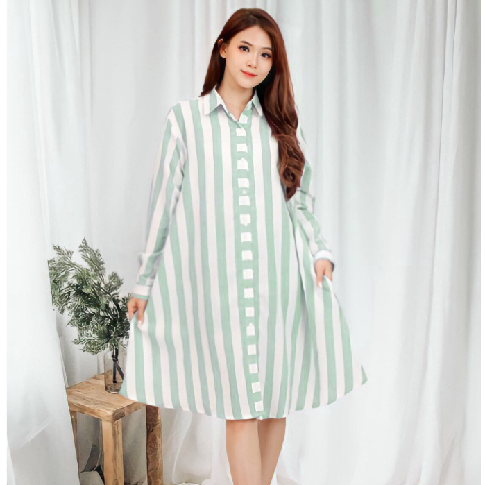 PIK - Kemeja All Size Salur Import Bangkok (Fit to XL) / Kemeja Wanita/ Acara Formal Kasual