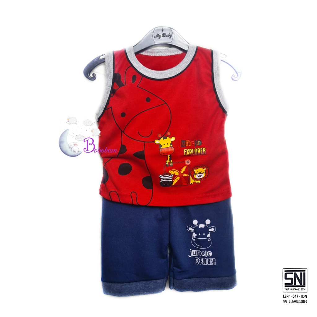 BOBOBAM BAJU BAYI LAKI LAKI SETELAN ANAK COWO LUCU STELAN COWOK 6 12 BULAN KEREN TRENDY KEKINIAN SINGLET JERAPAH