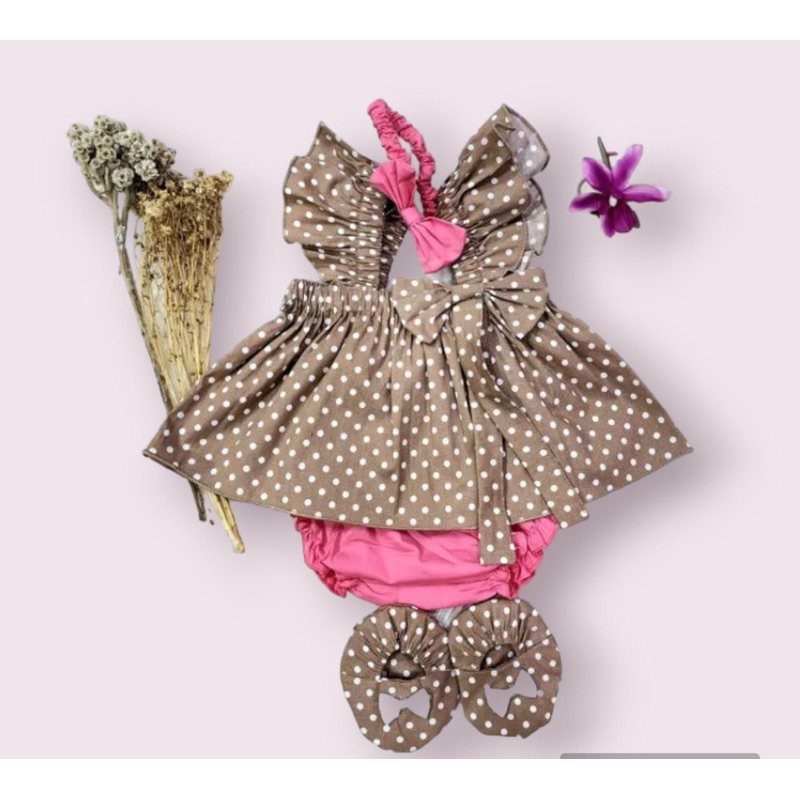 Set polka pita Setelan bayi perempuan jumper bayi overall baku bayi cewek bayi baru lahir