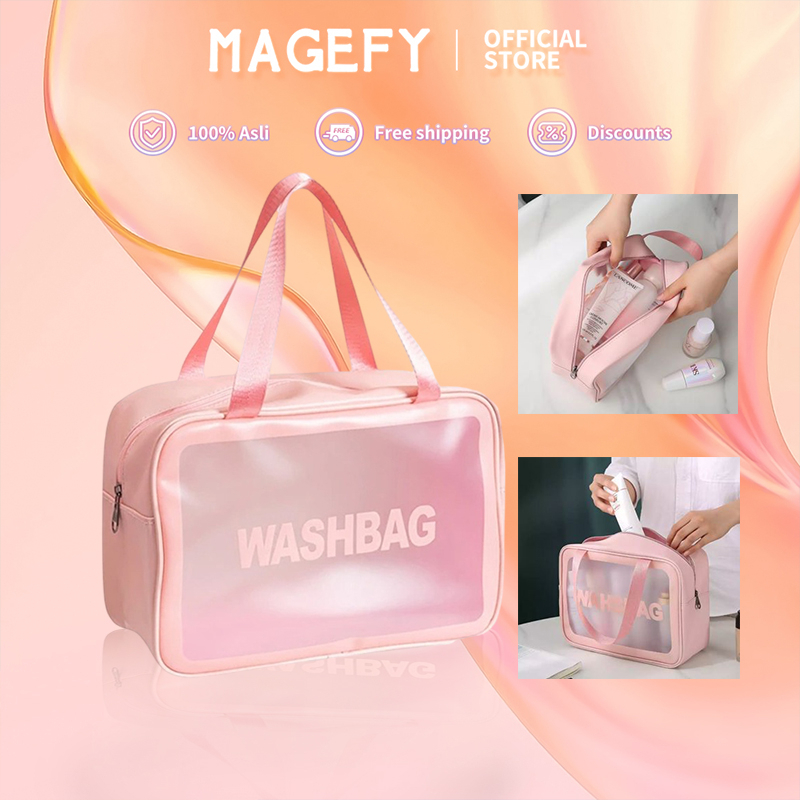 MAGEFY Tas Kosmetik Transparant Travel Wanita Washbag Organizer Portable Dompet Kosmetik Toiletry Waterproof 0307