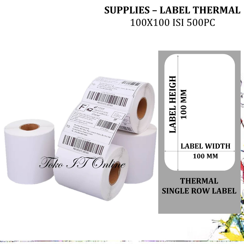 Label Thermal 100x100 isi 500 Stiker Resi Pengiriman Marketplace 10x10 cm Printer Barcode XP4601 XP420 DT540 DT642