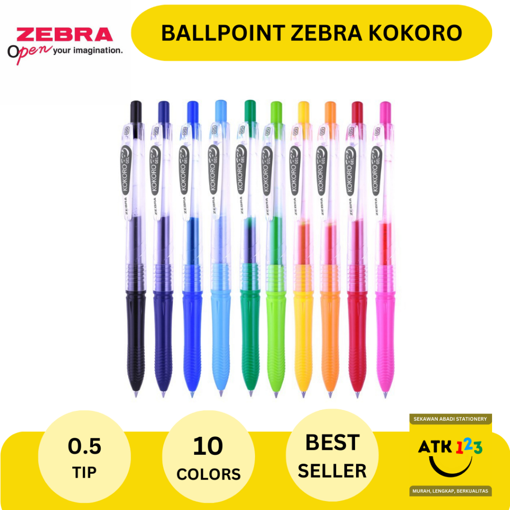 Ballpoint Bolpen Pulpen Gel Kokoro Zebra 0.5 Warna Warni Colorfull