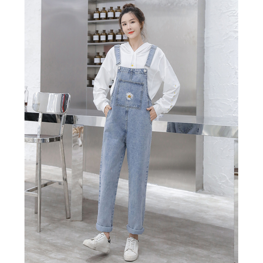 Jeans Jumpsuit Wanita Santai Biru muda / Overall Denim Wanita Import