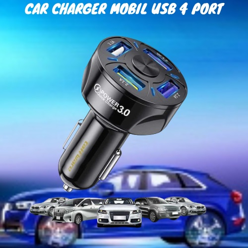 Car Charger 4 Port Fast Charging Adaptor Cas HP USB Adapter Lighter Mobil QC 3.0 35W 7A