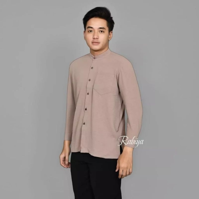 ATASAN KOKO,, BAJU COUPLE GAMIS PEREMPUAN DAN KEMEJA PRIA CP RAYYA BAHAN CEINKLE AIRFLOW  PREMIUM POLOS Big Size ukuran L XL XXL 3XL 4XL