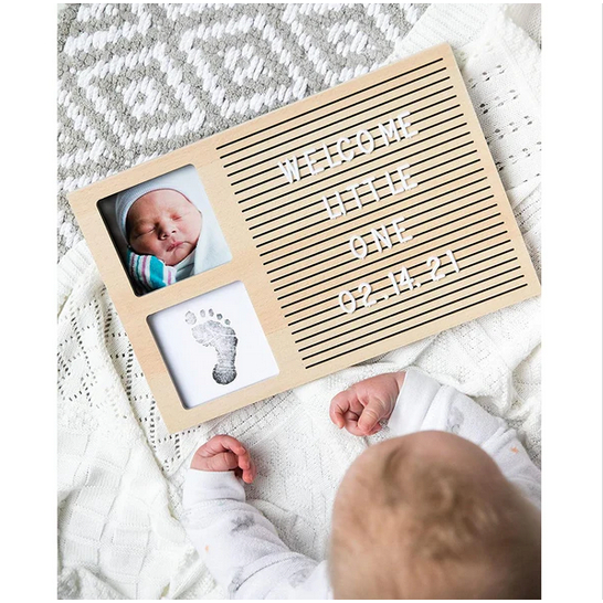 Pearhead  Babyprints Letterboard Frame - Wooden Letterboard Papan Nama Baby Newborn Papan Dekorasi Nama Bayi