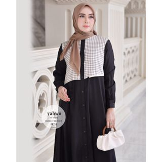 link produk dress hitam katun toyobo fodu kualitas premium/bisa COD( M/ALL SIZE)baju dress/yahwo hijab fashion origina/yahwo by shidqi