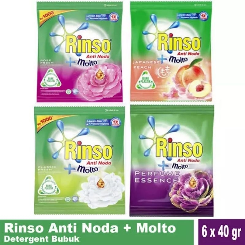 RINSO MOLTO DETERGEN POWDER 40gr | RINSO MOLTO DETERGEN ANTI NODA / RINSO MOLTO DETERGEN POWDER ROSE