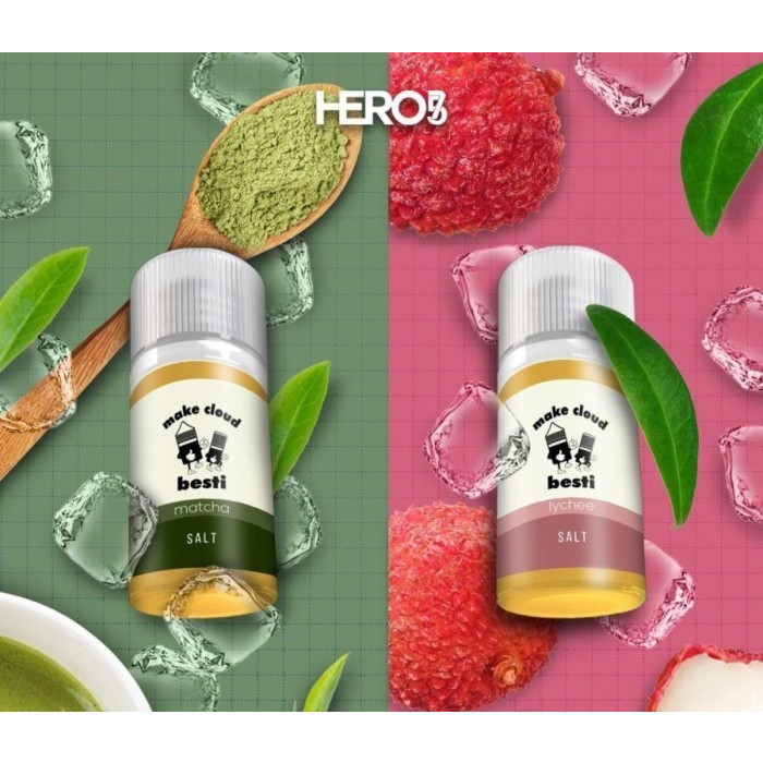 BESTI NEW VARIANT MACHA &amp; LYCHEE SALTNIC 30MG 30ML BY HERO57 ORIGINAL