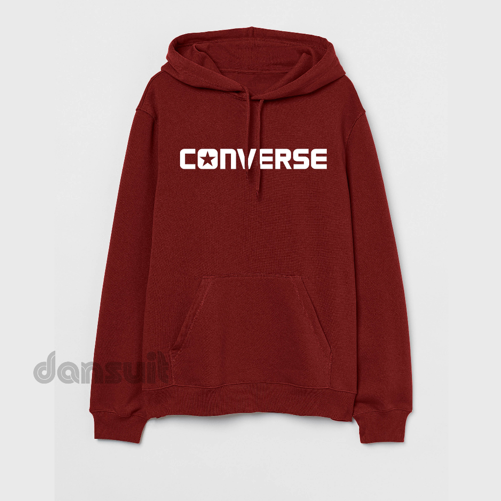 Sweater Hoodie Pria Wanita M - XXXL Sweater Hoodie CONVERSE Logo Bahan Fleece Tebal Premium