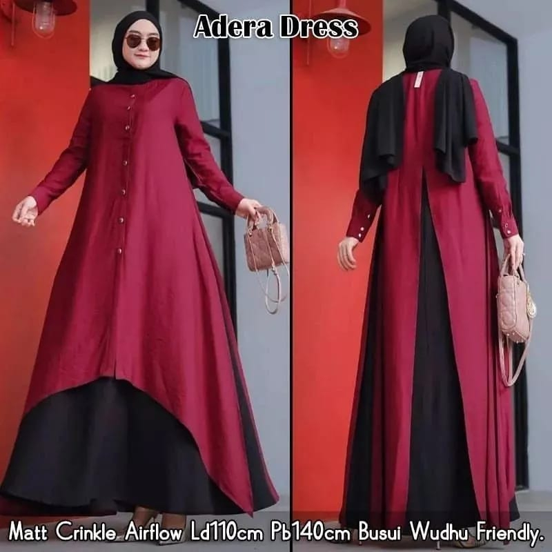 Adrea Set Gamis Outer Gamis Polos Jumbo Dress Wanita Gamis Crinkle Busui Friendly Baju Pesta Wanita Muslim