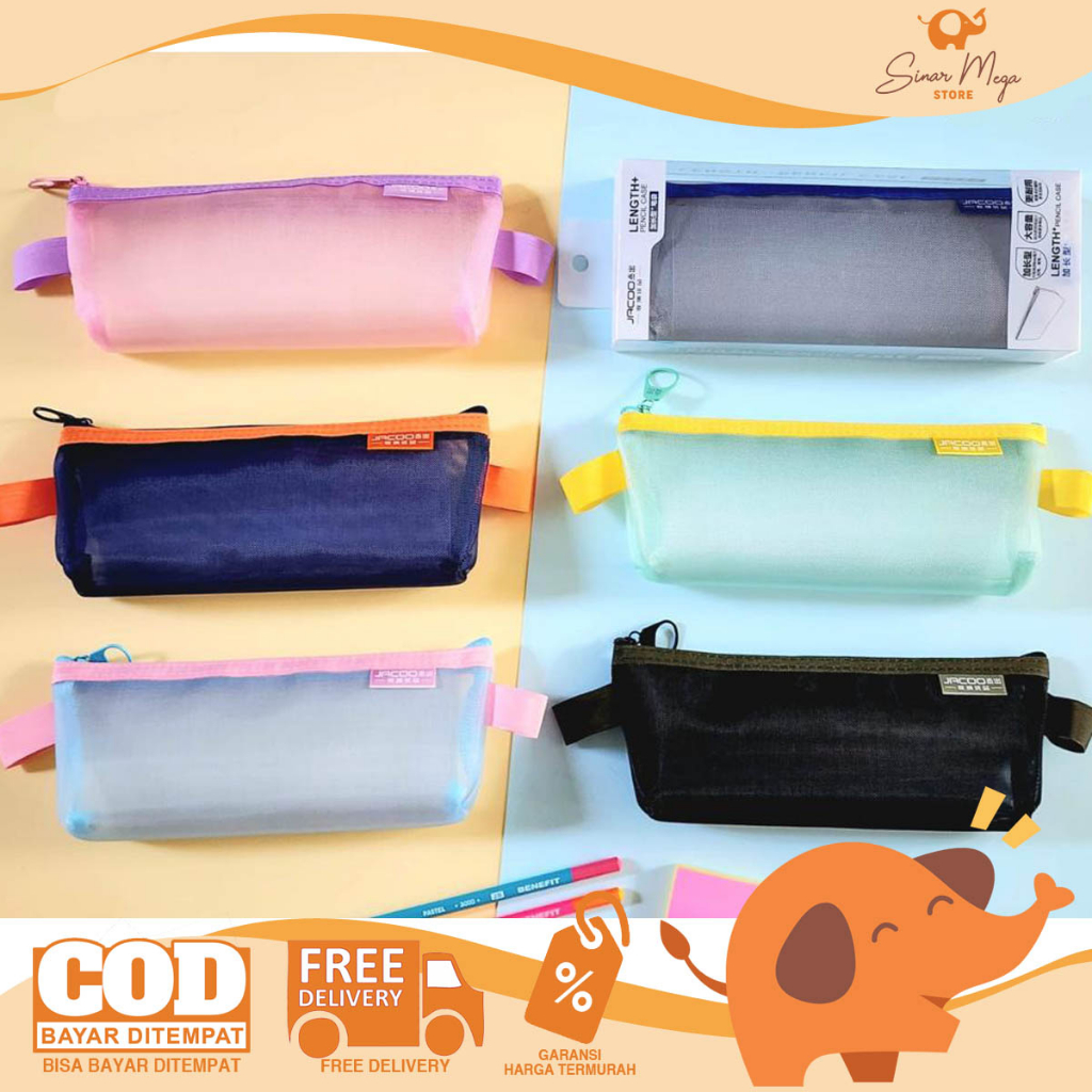 

Jala Kotak Pensil JC-5228 / Tempat Pensil Transparan Jaring Bahan Mesh Dengan Resleting