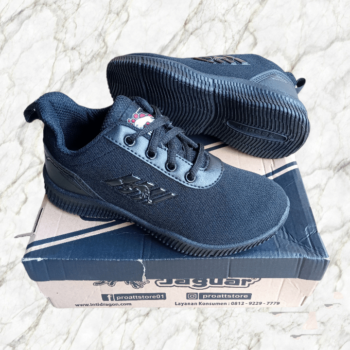Sepatu sekolah JAGUAR JAC 302 TK SD anak laki-laki perempuan hitam polos