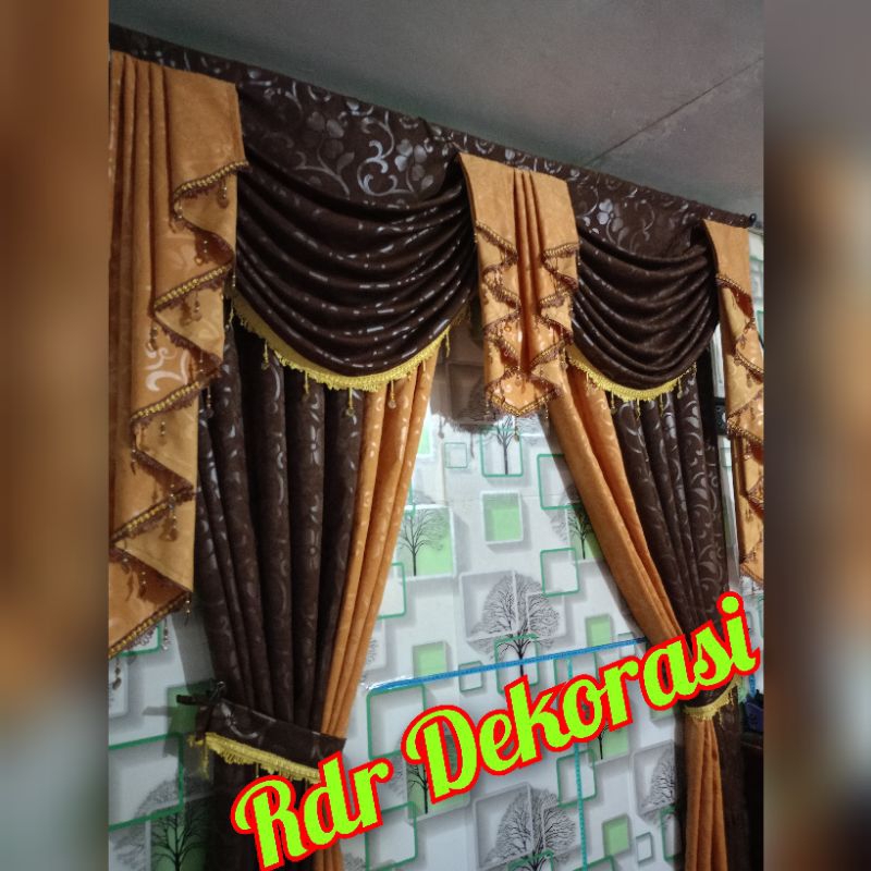 Tirai Gorden Poni Rumbay Mewah Lebar 2 Meter Dan 150 Tiray Jendela Spanyol Gelombang kombinasi