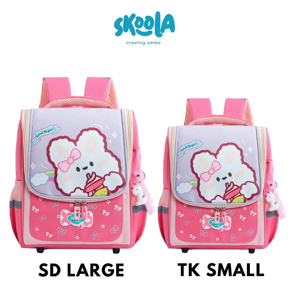 Skoola Tas Sekolah Anak Perempuan TK SD Ransel Kelinci Rabbit Unicorn Free Keychain - Roji