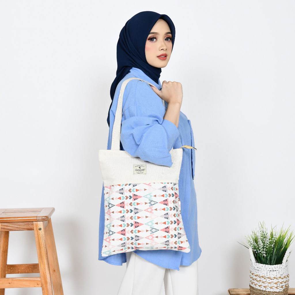 TOTEBAG WANITA RESLETING / TAS TOTE KANVAS BUAT SHOPPING DAN KULIAH BISA CUSTOM SABLON TB 005