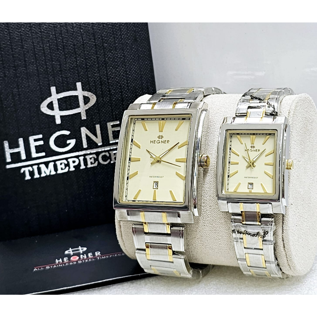 Jam Tangan Couple Hegner 1597 Analog Rantai Kotak Stainless Steel Original Watch