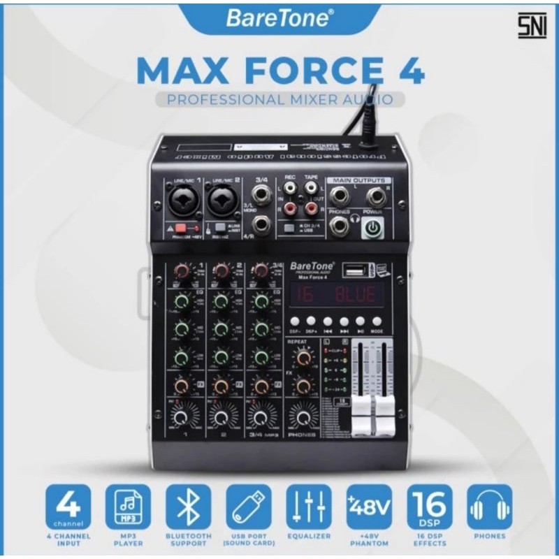 mixer audio baretone max force 4 original profesional mixer 4 channel
