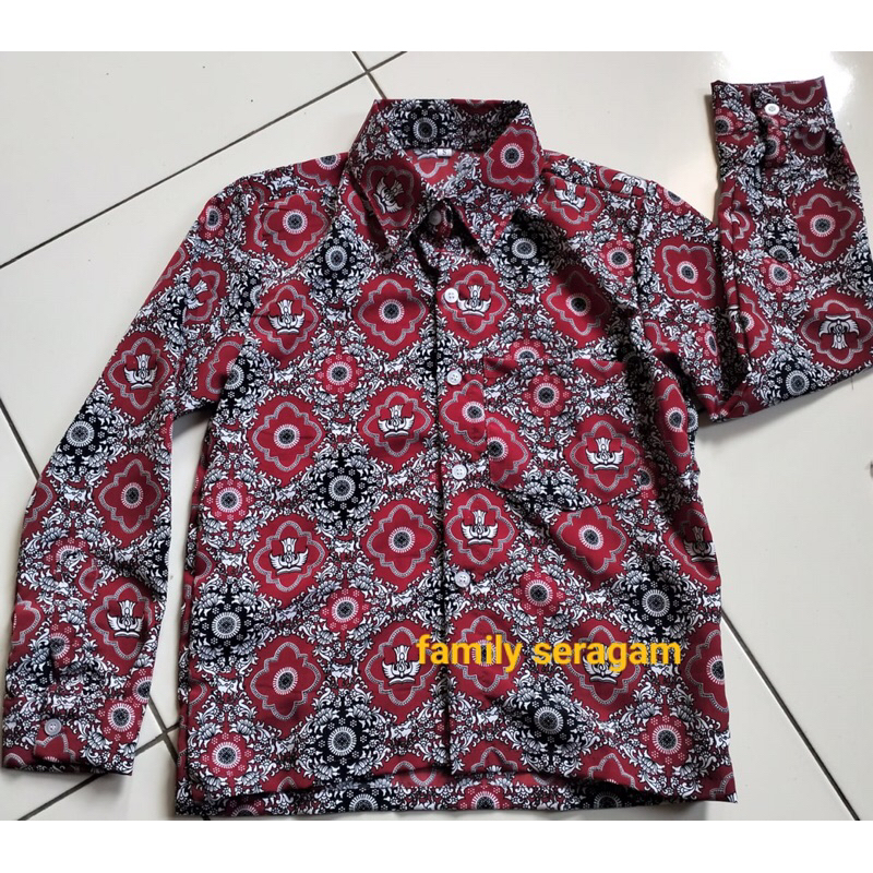 Batik SD Negeri/Batik SD Nasional/Batik Seragam Sekolah/Batik Sd/Motif Harapan Merah/Kerah Kemeja/Ba