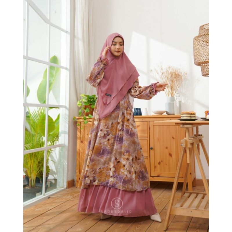 DRESS SAJEEDA ID SYAHLAA GAMIS MOTIF PRINTING ORIGINAL