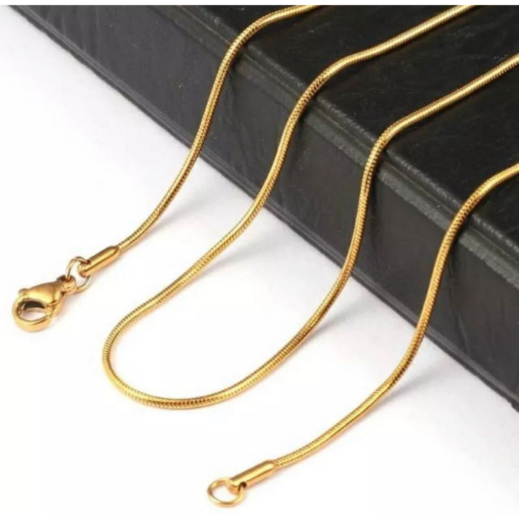 Kalung Titanium Pria Silver Perak Emas Putih Anti Karat Cowok Cewek Wanita Keren Silver Stainless St