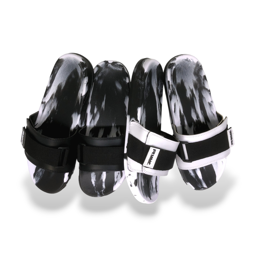 Ruuf - 0204 Velcro Slide Sandal Pria - Black/White