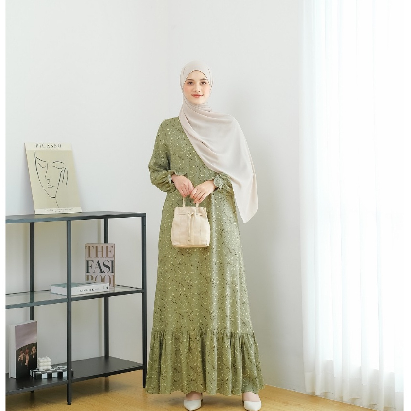 Le Khari Maharani Dress Bahan Rayon Viscose Gamis Homedress Busui Size S - XL-Maharani Matcha