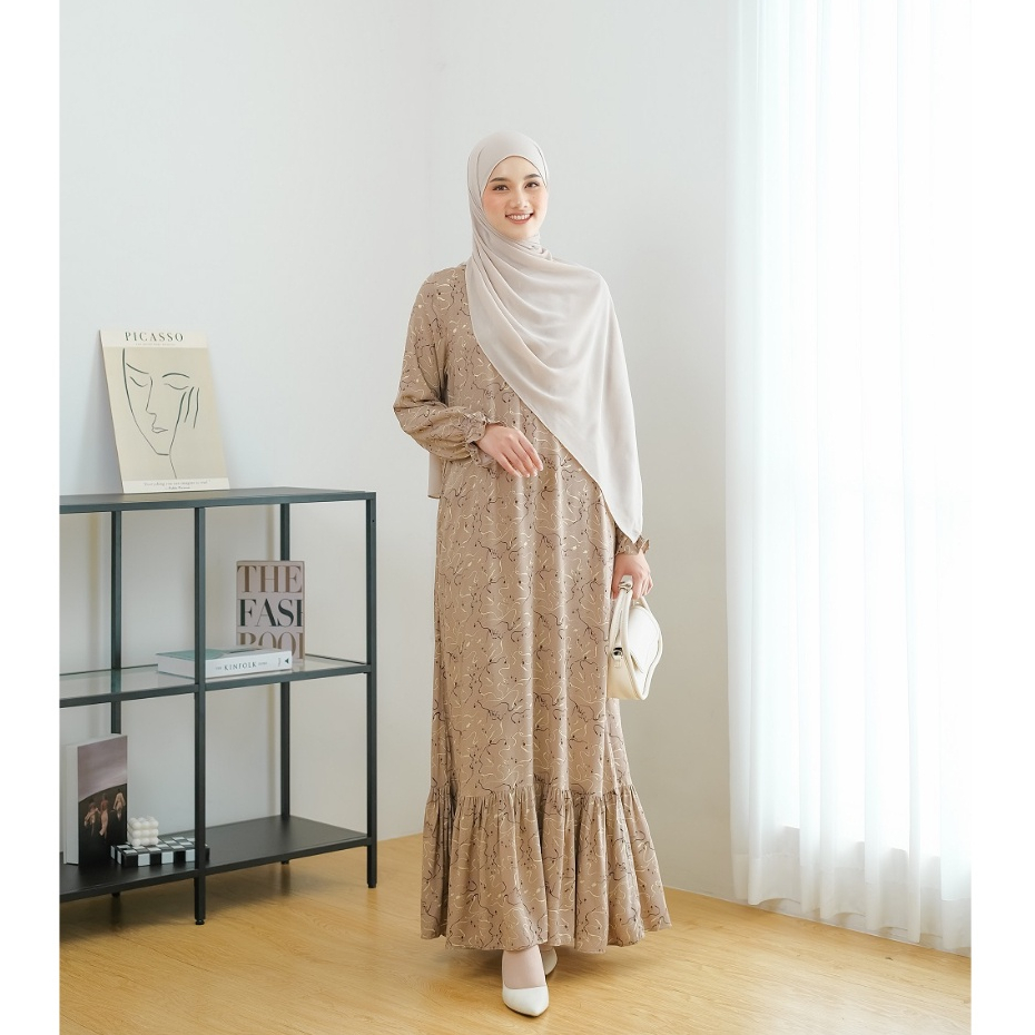 Le Khari Maharani Dress Bahan Rayon Viscose Gamis Homedress Busui Size S - XL-Maharani Creamy