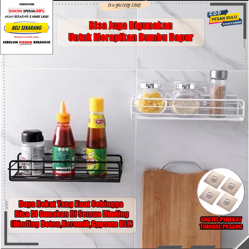 Rak Tak Sudut Pojok Tempat Bumbu Dapur Sabun Cuci Baju Sikat Gigi Peralatan Perlengkapan Dekorasi Kamar Mandi Keranjang Besi Gantung skincare Dan Makeup Tempel Dinding Dingding Keramik Tanpa Paku Bor Stainless Anti karat Aesthetic Murah Awet Serbaguna