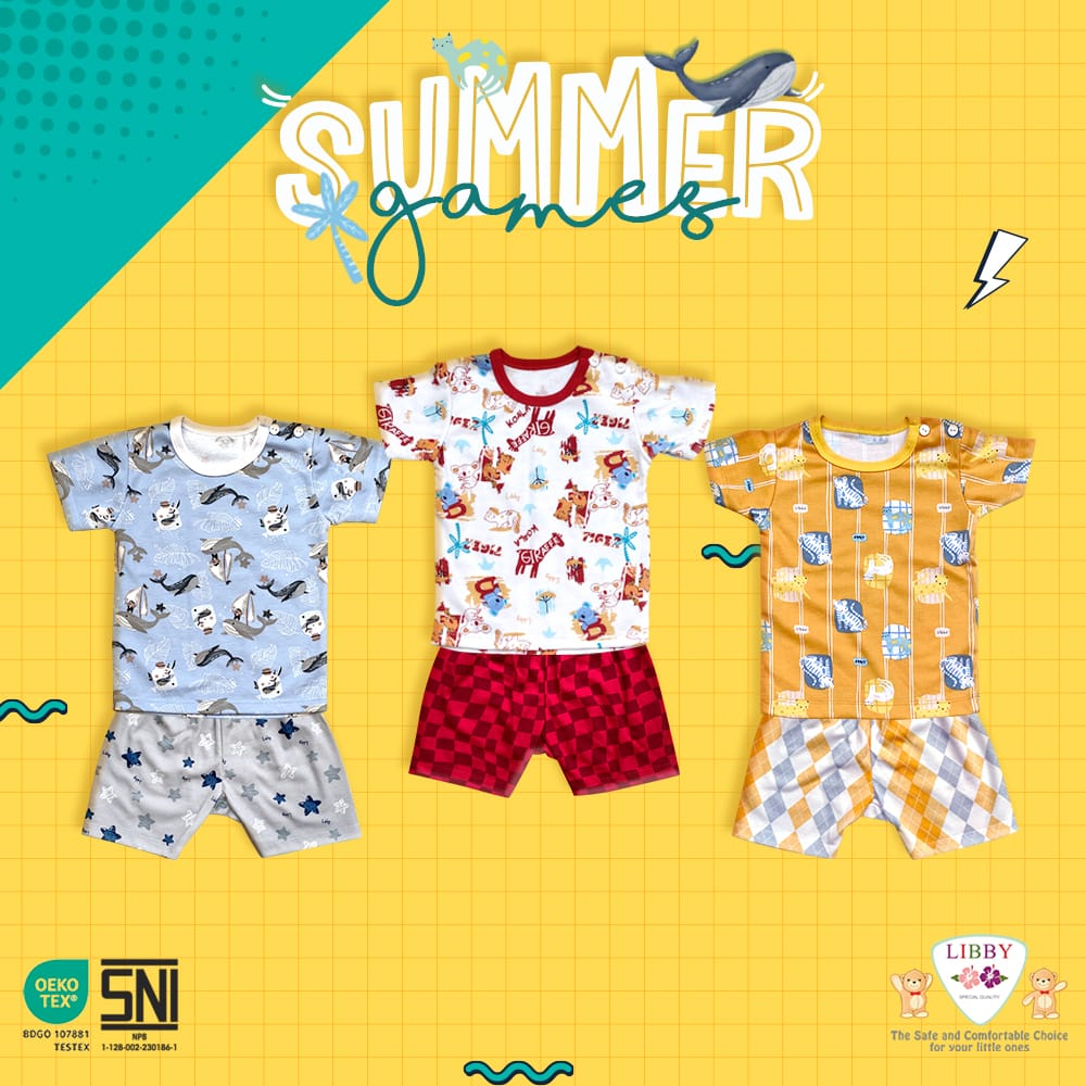 Setelan Bayi Libby Baju Pendek Oblong Celana Pendek  S M L XL XXL (3M-4Tahun) / Kado Bayi