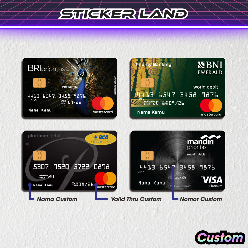 

Stiker ATM Fake Bank Prioritas Spesial Hologram - Stiker Kartu ATM Hologram Custom Nama Nomor Emoney Flazz Sticker Land