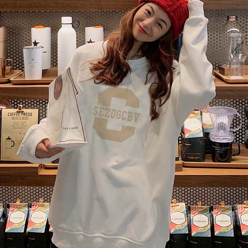 Kaos Stasan Wanita Oversize Couple Sweater American Vintage Cartoon Graphic Letter Priting Top Kekinian Casual Sweater