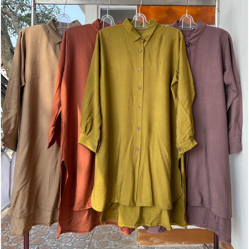 LONG TUNIK KAMEJA TANIA JUMBO KATUN POLO LINEN PREMIUM/LONG TUNIK TERBARU POLOS JUMBO/TUNIK KAMEJA JUMBO