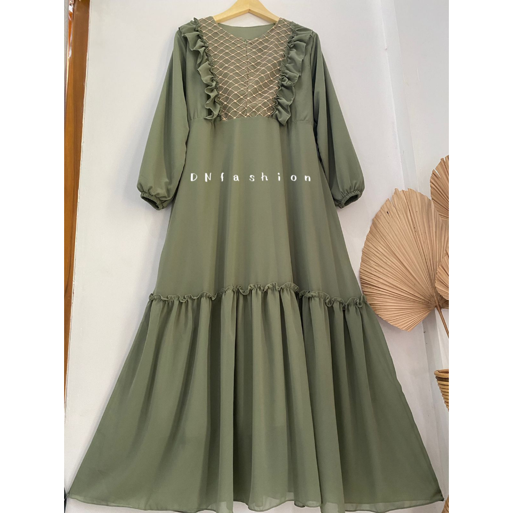 Gamis/Dress Ceruty Babydoll Variasi Tile Jala mix Kriwil / Dress Terbaru Ceruty BestSeller