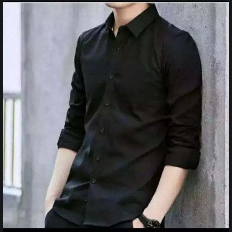 Terwuwu kemeja panjang pria cowok gatlemen cowok biru navy dongker polos formal kantor hem baju keme