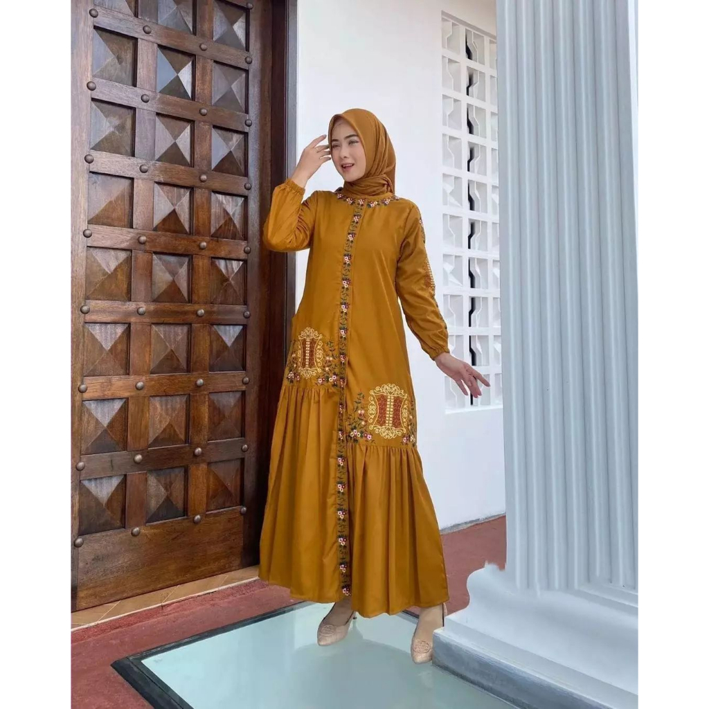 Baju Dress Wanita Kekinian Terbagus 2023 Adibah Dress Gamis Bordir Mewah terbaru Bahan Crinkle Gamis Kondangan Wanita Muslimah Dress Mewah Aplikasi Bordir Casual Daily