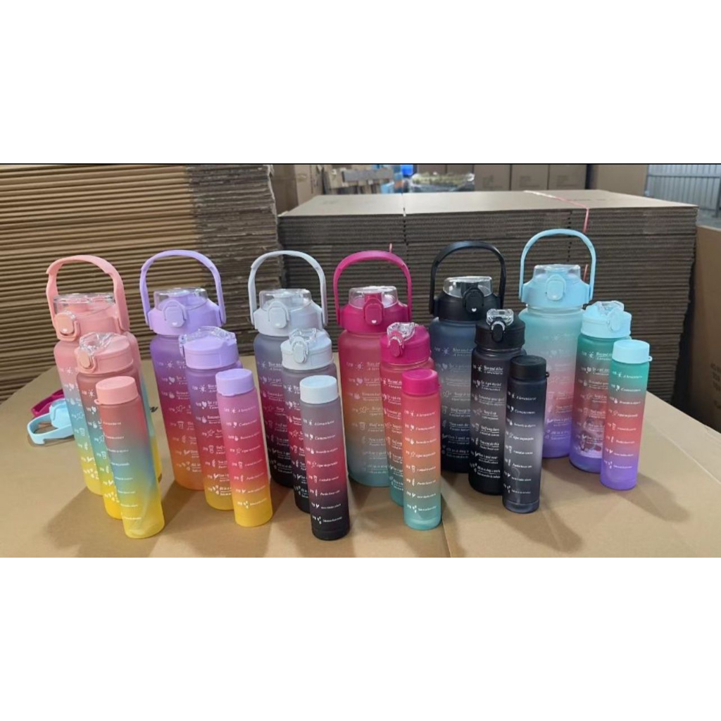 Botol Viral 3in1/1set dapat 3pc  /Botol Minum Pelangi / Botol Viral / Botol Gradasi / Botol Korea 1000ml 2000ml dan 750 ml