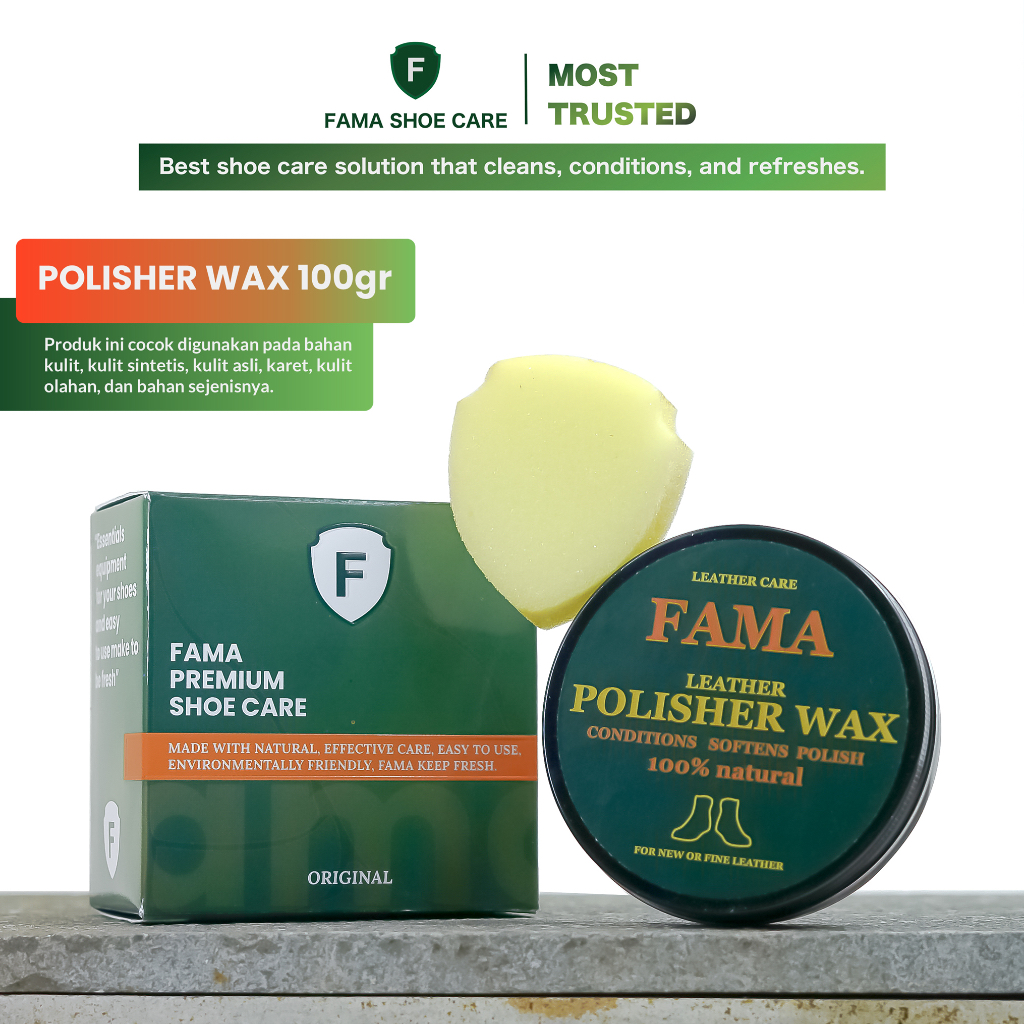 Fama Shoe Care - Leather Polisher Wax 100gr - Bonus Spon - Semir Sepatu Kulit - Polish Wax Sepatu Kulit - Fama Shoes Cleaner - Shoe Cleaner