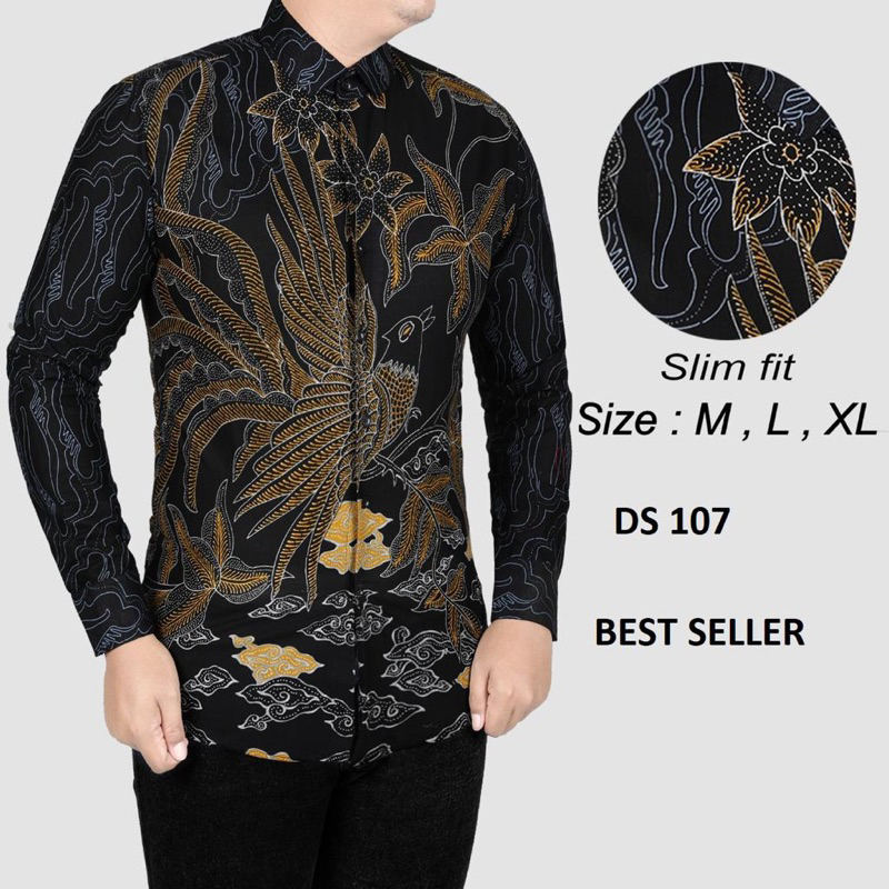 batik pria motif kalem lengan panjang slimfit