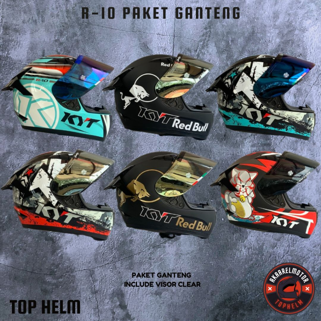 HELM KYT R10 MOTIF &amp; REDBULL PAKET GANTENG | HELM FULL FACE KYT R10 PAKET GANTENG