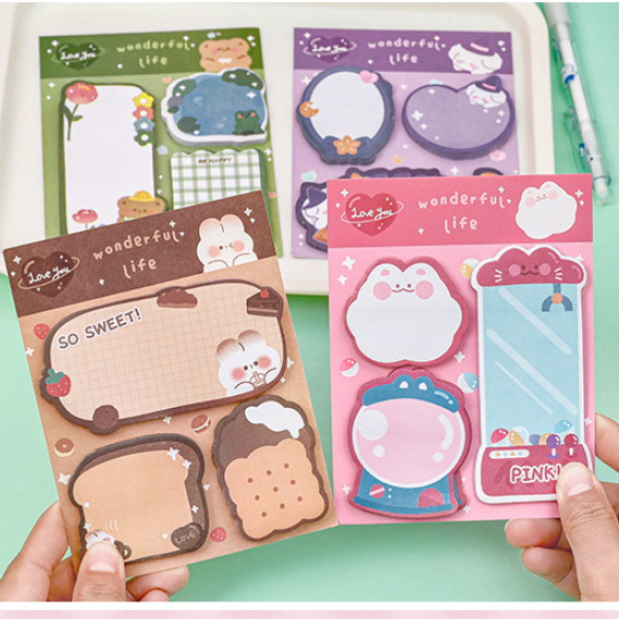 [ORGM] Alat Tulis Kantor Perlengkapan Sekolah Sticky Note Wonderful Lucu Warna Cerah 1 set 3 Motif