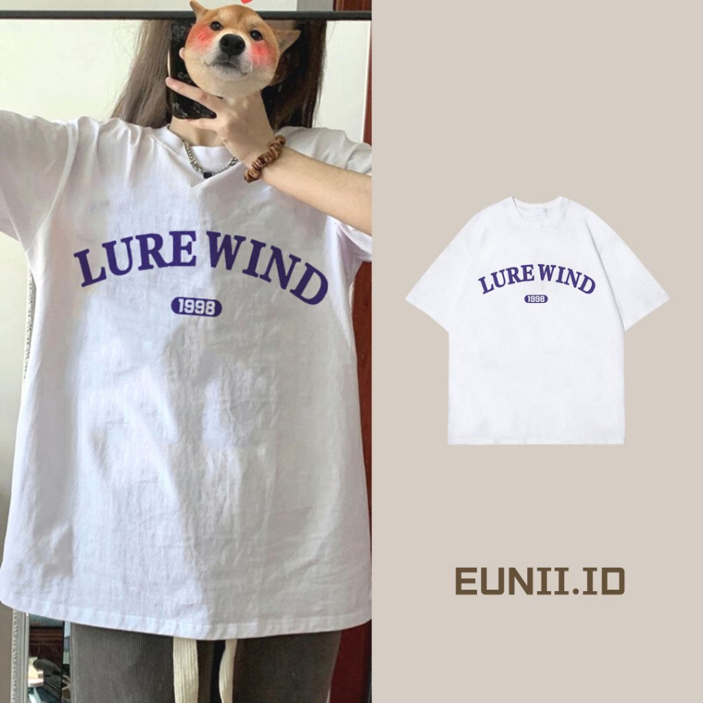 EUNII T-shirt Lengan Pendek Vintage LURE WIND Printing Korean Style/Kaos Atasan Wanita/Baju Kaus Oversize Wanita/Kaos Wanita