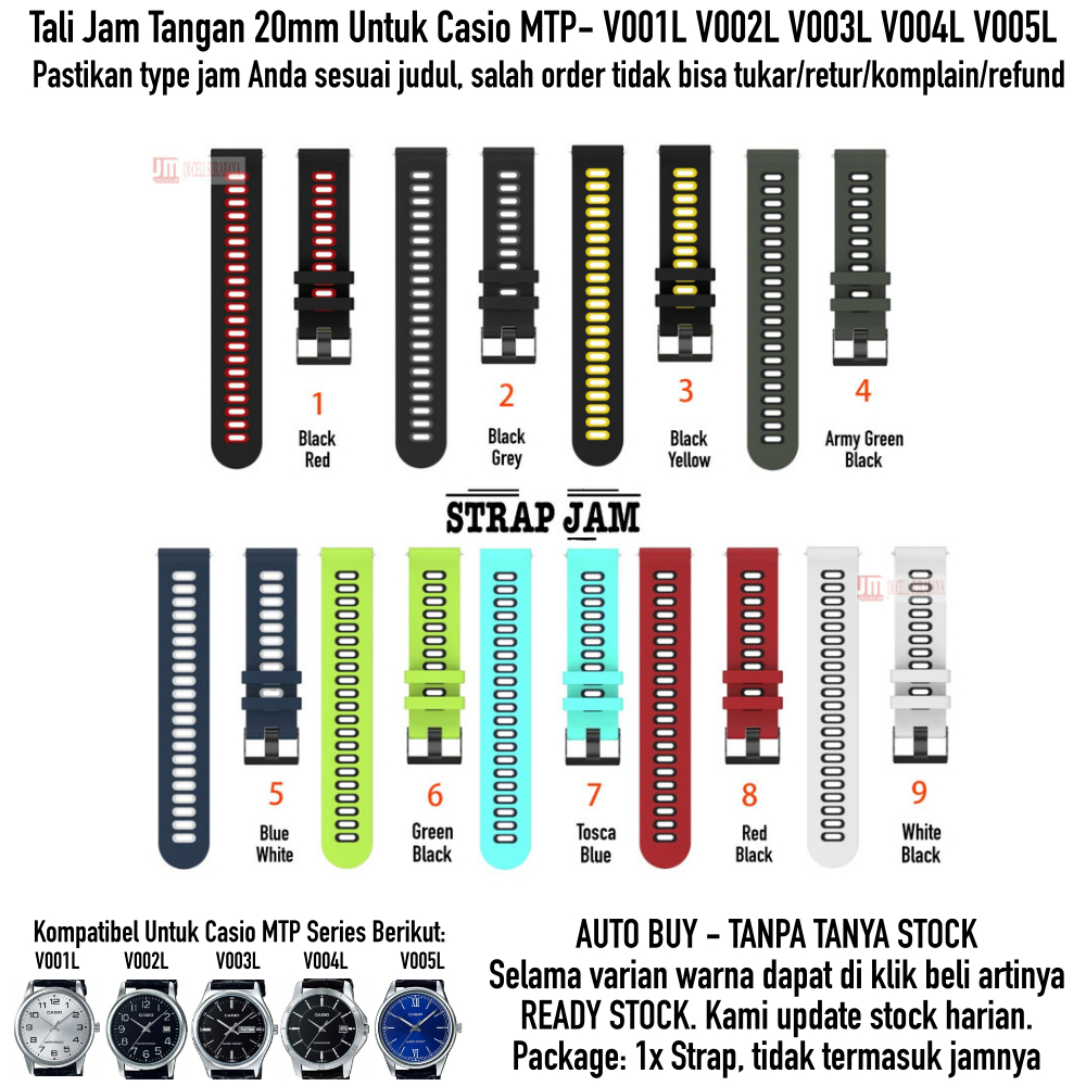 Dual Tone Strap Casio MTP- V001L V002L V003L V004L V005L - Tali Jam Tangan 20mm Rubber Silikon