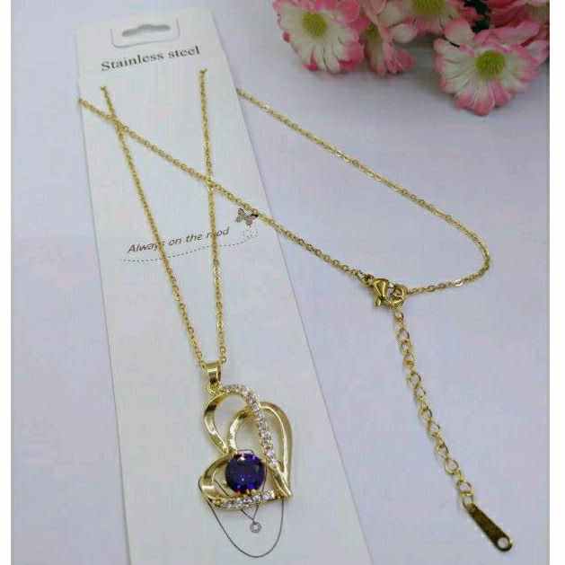 Kalung titanium liontin permata wanita / Fashion Wanita / Kalung titanium
